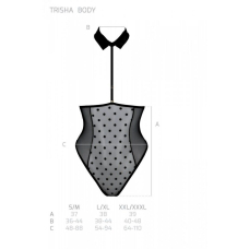 Еротичне боді Passion TRISHA BODY, L/XL, чорний колір, з відкритими чашками