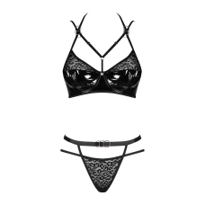 Еротичний комплект під латекс зі стрепами Obsessive Bagirela 2–pcs set S/M, чорний, під леопард, бюс