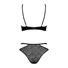 Еротичний комплект під латекс зі стрепами Obsessive Bagirela 2–pcs set S/M, чорний, під леопард, бюс