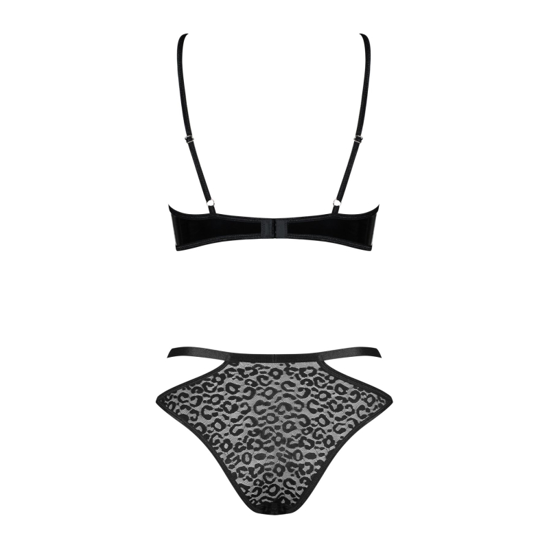 Еротичний комплект під латекс зі стрепами Obsessive Bagirela 2–pcs set S/M, чорний, під леопард, бюс