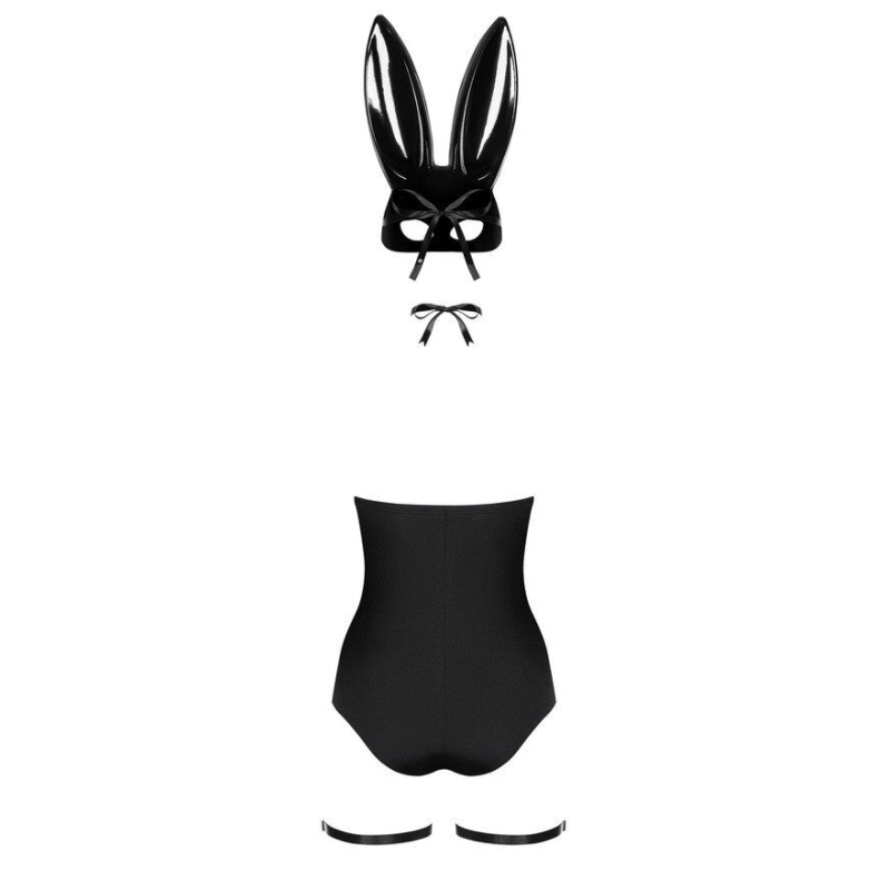 Еротичний костюм кролика Obsessive Bunny costume L/XL, чорний колір, боді, чокер, гартери, панчохи, маска