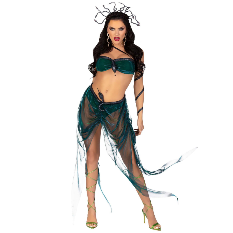 Еротичний костюм Медузи Горгони Leg Avenue Medusa Costume XS, топ, спідниця, нарукавники, прикраси – смарагдовий колір