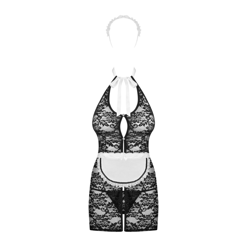 Еротичний костюм покоївки Obsessive Servgirl costume S/M – чорний/білий