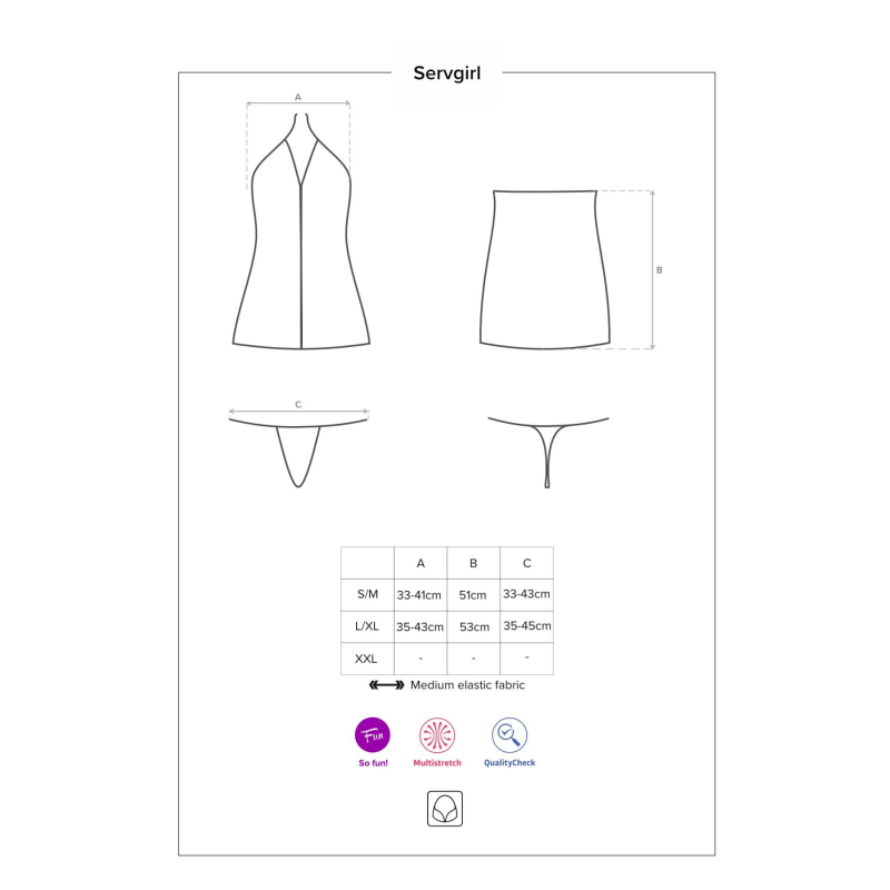 Еротичний костюм покоївки Obsessive Servgirl costume S/M – чорний/білий