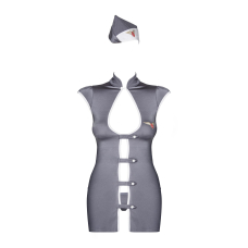 Еротичний костюм стюардеси Obsessive Stewardess 3 pcs costume grey S/M, сірий, сукня, стрінги, пілот