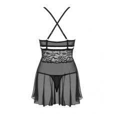 Еротичний мереживний комплект із сіточкою Obsessive 838–BAB–1 babydoll & thong Чорний L/XL, чорний, п
