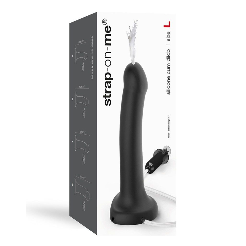Фалоімітатор з еякуляцією Strap-On-Me Dildo Cum Black, довжина 19.6 см, діам. 3.6 см, силікон, насадка для страпону