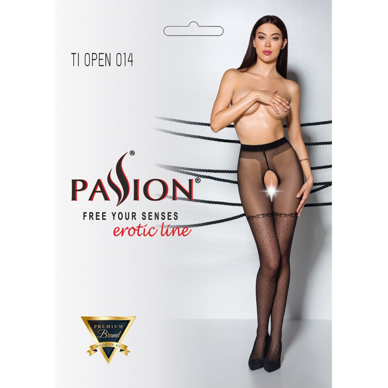 Колготки с открытым доступом, имитация чулок Passion TIOPEN 014 3/4 (20 den), черный цвет