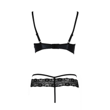 Комплект білизни Passion Exclusive NORTH SET L/XL, чорний колір, ліф і трусики з елементами під латекс