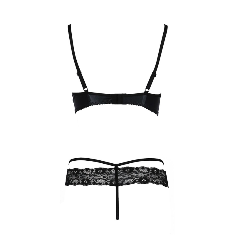 Комплект білизни Passion Exclusive NORTH SET L/XL, чорний колір, ліф і трусики з елементами під латекс