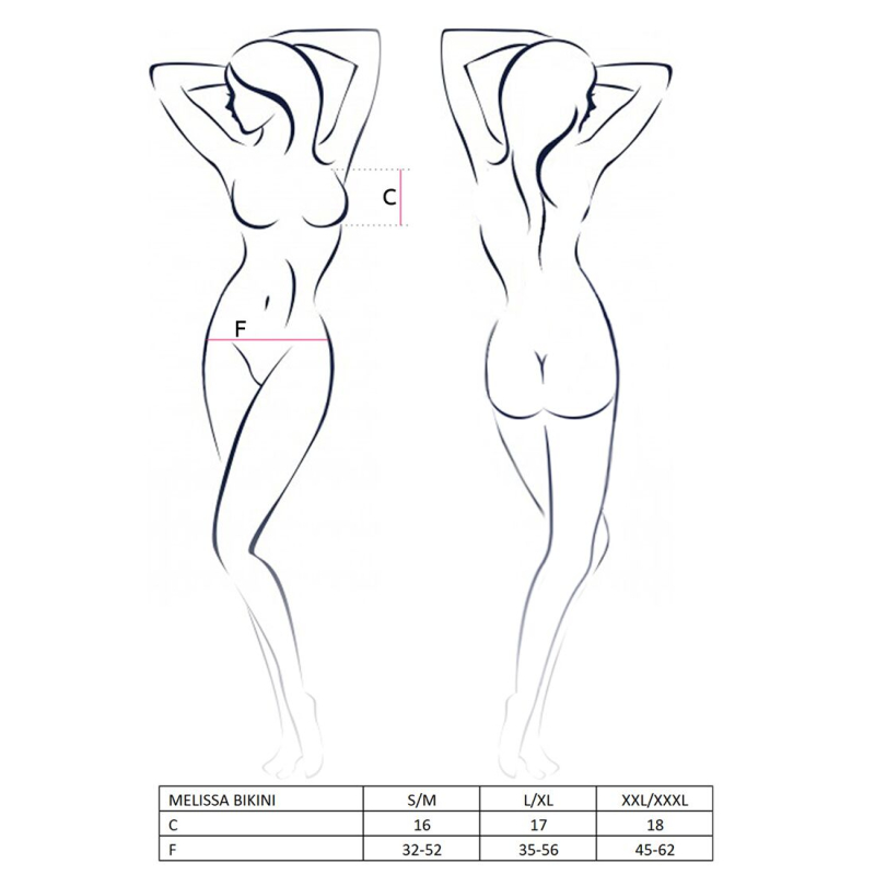 Комплект білизни Passion MELISSA BIKINI L/XL, чорний колір, ліф зі шнурівкою і трусики стрінги
