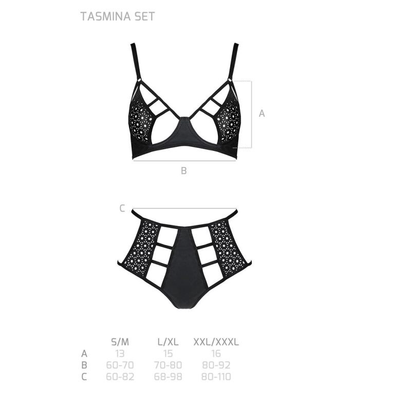 Комплект білизни Passion TASMINA SET L/XL Чорний, ліф, високі трусики з корсетом ззаду