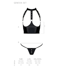 Комплект білизни з відкритими грудьми Passion GENEVIA SET WITH OPEN BRA S/M Чорний, корсет, стрінги