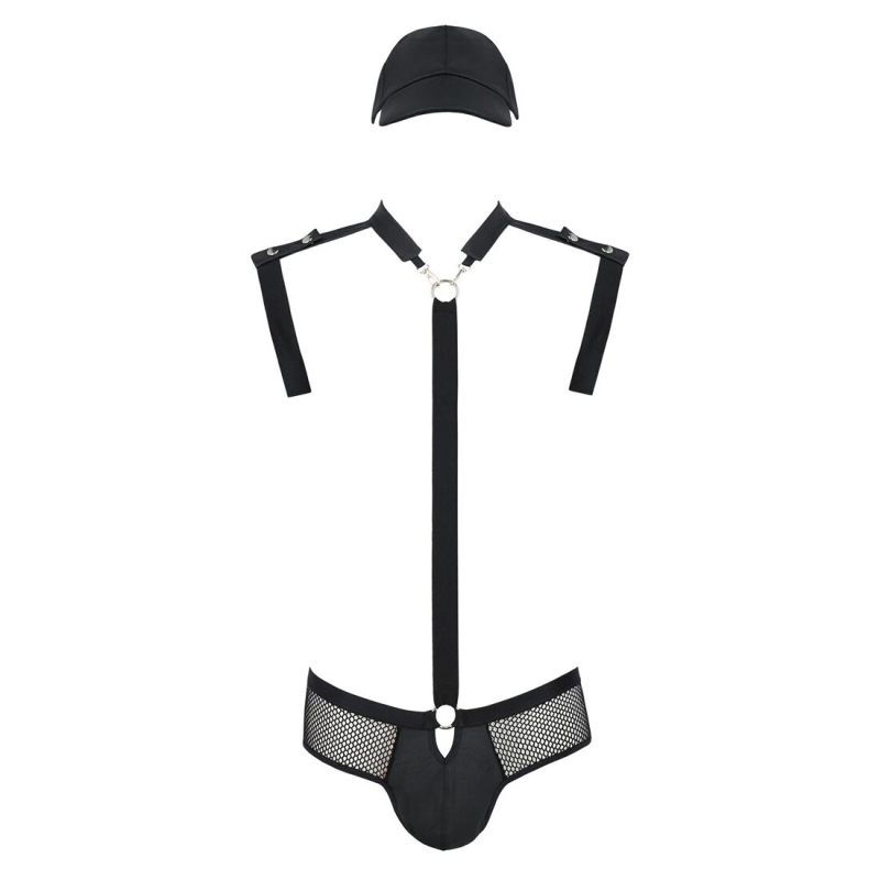 Комплект еротичної чоловічої білизни Passion 038 JOHN 2XL/3XL Чорний колір, боді, кепка