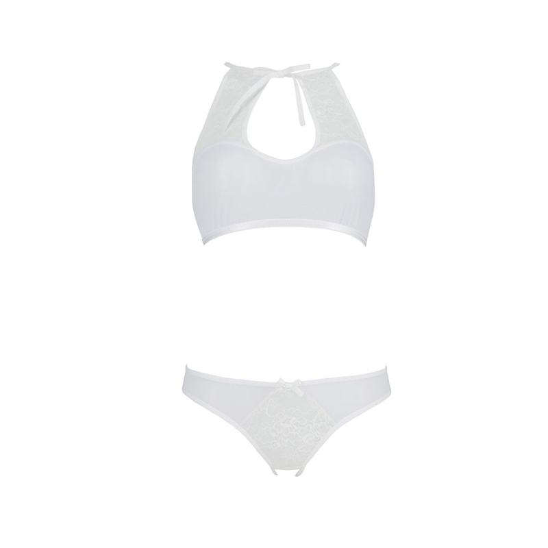 Комплект із бра, трусиків з ажурним декором та відкритим кроком Passion URSULA SET S/M, білий