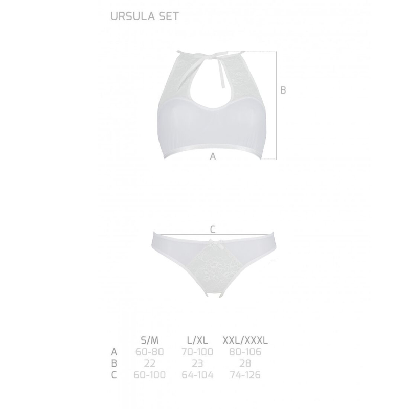Комплект із бра, трусиків з ажурним декором та відкритим кроком Passion URSULA SET S/M, білий