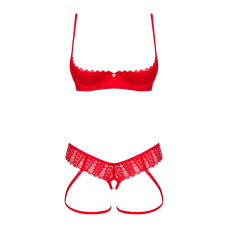 Комплект Obsessive Ingridia 2–pcs crotchless set M/L, червоний, з доступом, відкриті груди