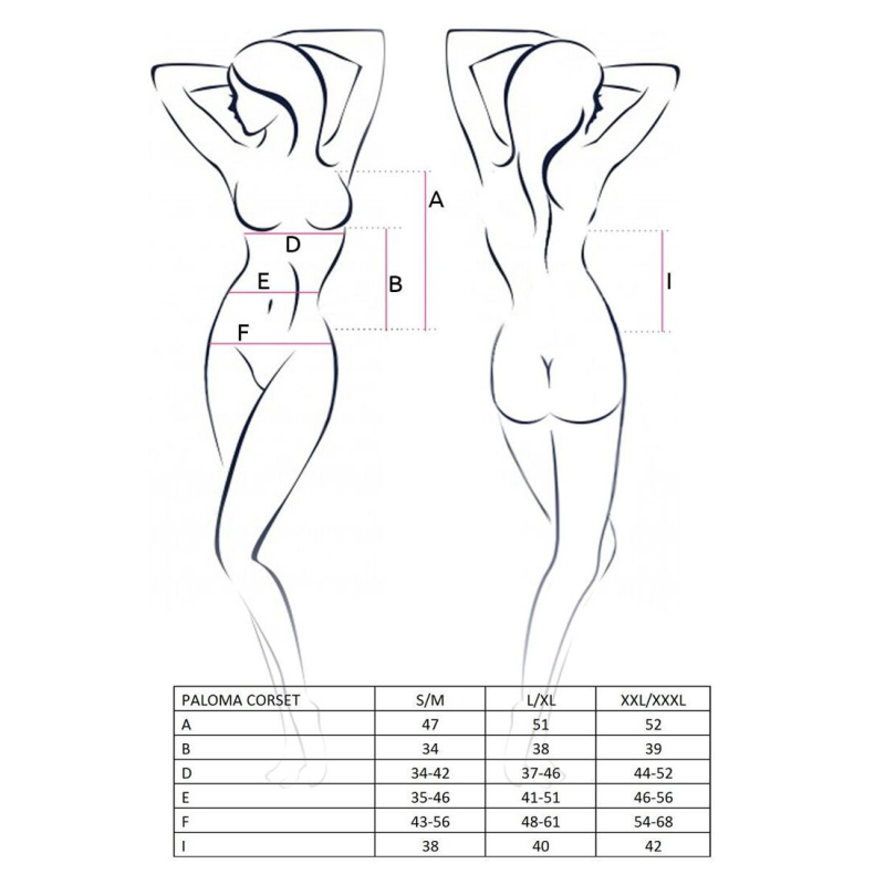 Корсет–сорочка з пажами Passion PALOMA CORSET S/M, Білий, трусики, напівпрозорий