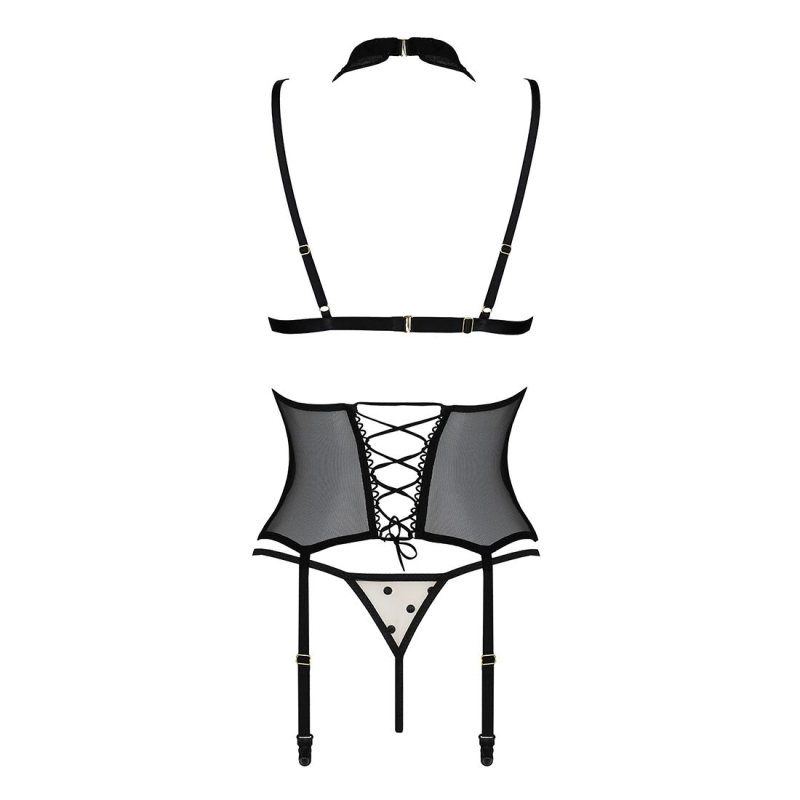 Корсет с открытыми грудями Passion DOMINICA CORSET L/XL кремовый/черный, пояса для чулок, стринги