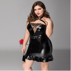 Латексна сукня JSY "Спокушена Лізі" Plus Size Чорний колір, мереживо, люверси, чокер