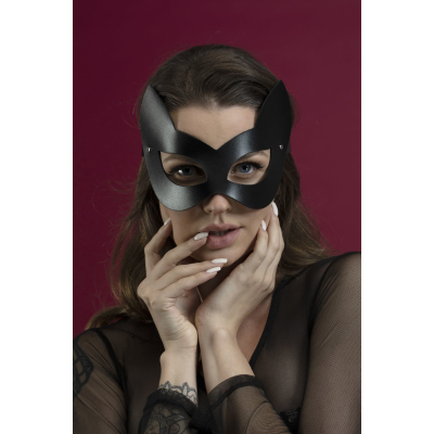 Маска кішечки Feral Feelings – Kitten Mask, натуральна шкіра, чорна