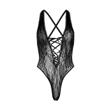 Мереживне боді Leg Avenue Floral lace thong teddy Чорний колір, шнурівка на грудях, one size