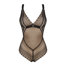 Мереживне боді з декольте Obsessive Estiqua teddy M/L, чорне, широкі лямки