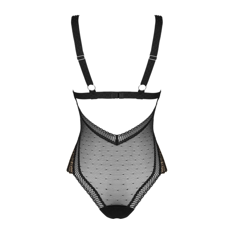 Мереживне боді з декольте Obsessive Estiqua teddy M/L, чорне, широкі лямки