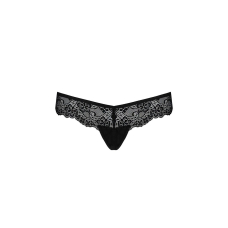 Мереживні трусики–танга з атласним бантиком Passion NAJA THONG L/XL, чорний колір