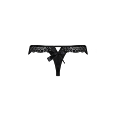 Мереживні трусики–танга з атласним бантиком Passion NAJA THONG L/XL, чорний колір