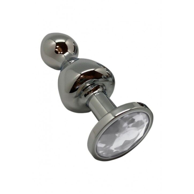 Металлическая анальная пробка Wooomy Lollypop Double Ball Metal Plug L, диаметр 3.5 см, длина 10.5 см