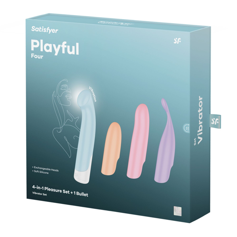 Набір 4-в-1 – Satisfyer Playful Four, вібратор та 4 насадки, 12 режимів роботи