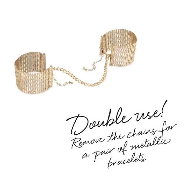 Наручники Bijoux Indiscrets Desir Metallique Handcuffs – Золотистий, металеві, стильні браслети