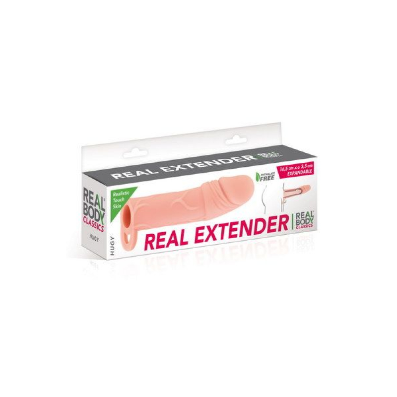 Насадка на член Real Body – Real Extender HUGY с открытой головкой и кольцом для мошонки