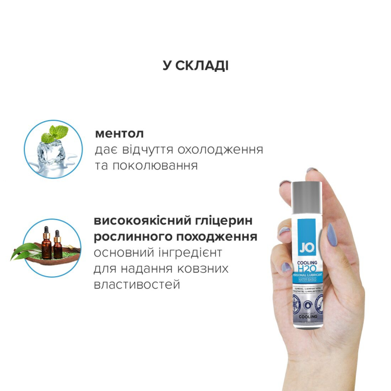 Охолоджувальна змазка на водній основі JO H2O COOLING (60 мл) з ментолом, рослинний гліцерин