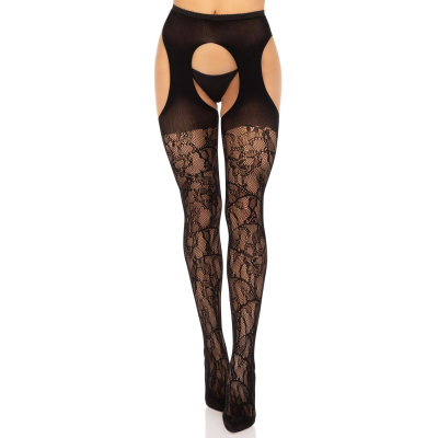 Чулки Leg Avenue Eyelet lace suspender hose Чёрный One Size