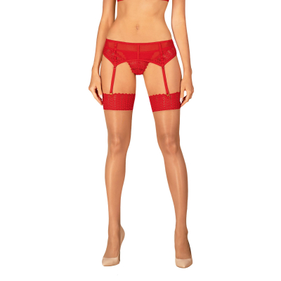 Панчохи Obsessive Ingridia stockings XL/2XL, бежевые с красной резинкой