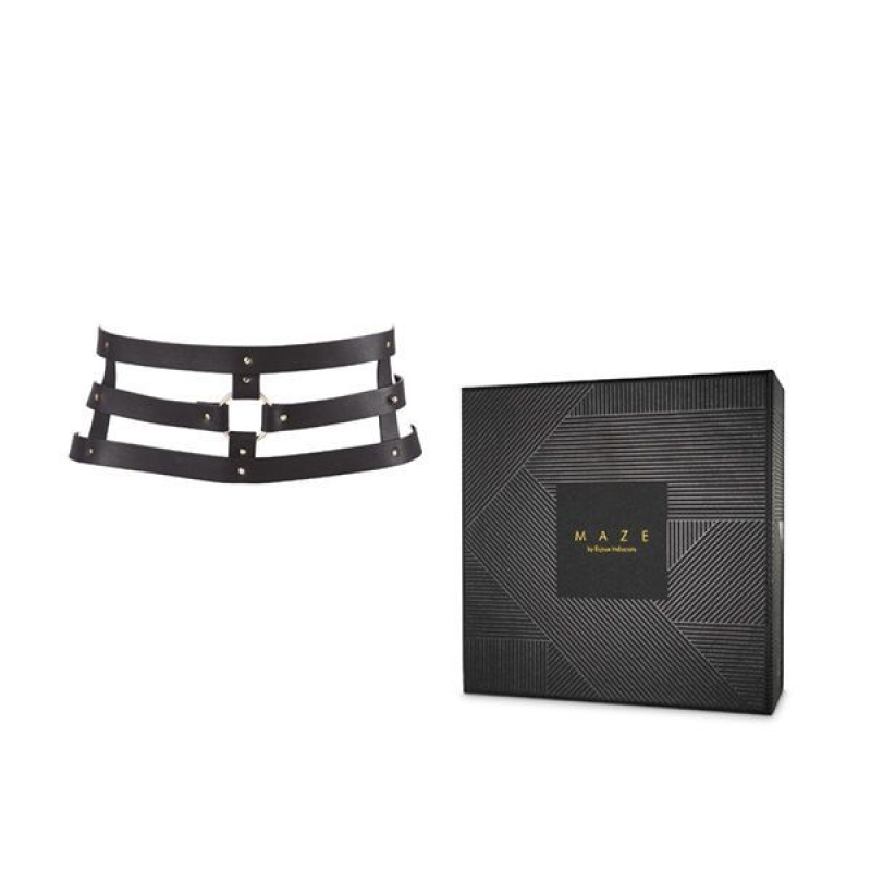 Портупея–пояс Bijoux Indiscrets MAZE – Wide Belt and Restraints Чорний колір, екошкіра