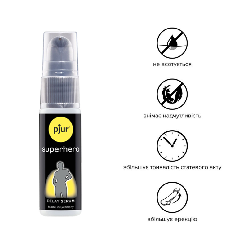 Пролонгувальний гель Pjur Superhero Serum 20 мл, створює невидиму плівку, що знижує чутливість