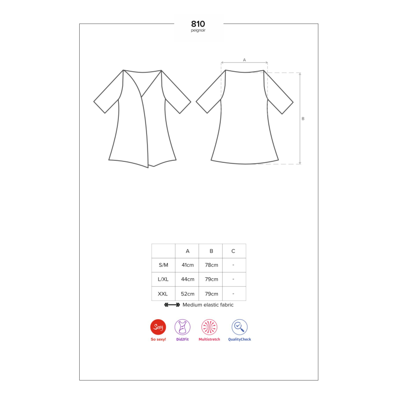 Сатиновый открытый пеньюар на поясе Obsessive 810–PEI–1 peignoir Черный 2XL/3XL, черный