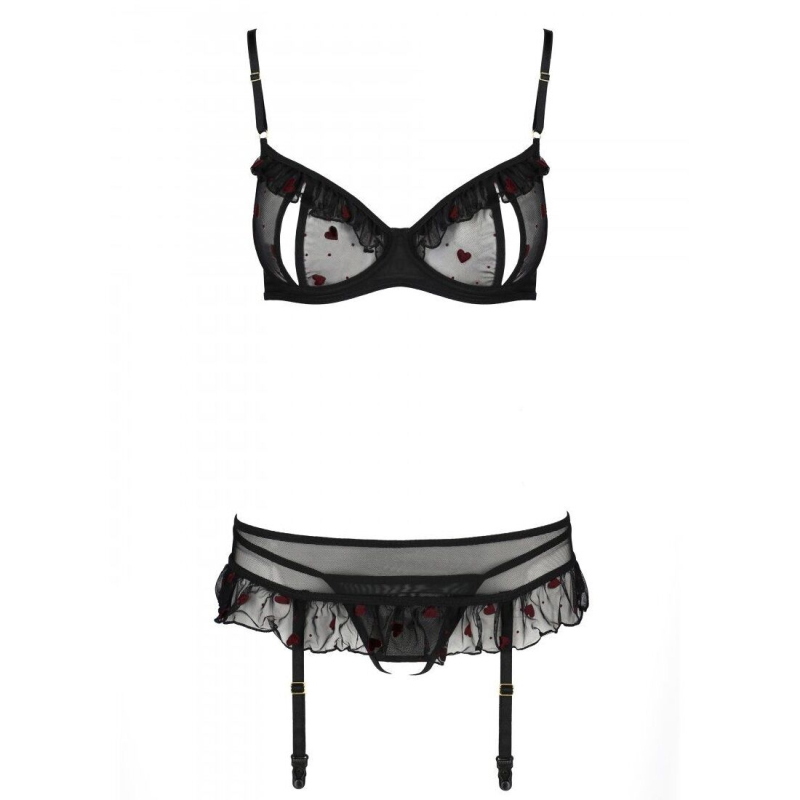 Сексуальний комплект з поясом для панчіх Passion LOVELIA SET L/XL, чорний колір