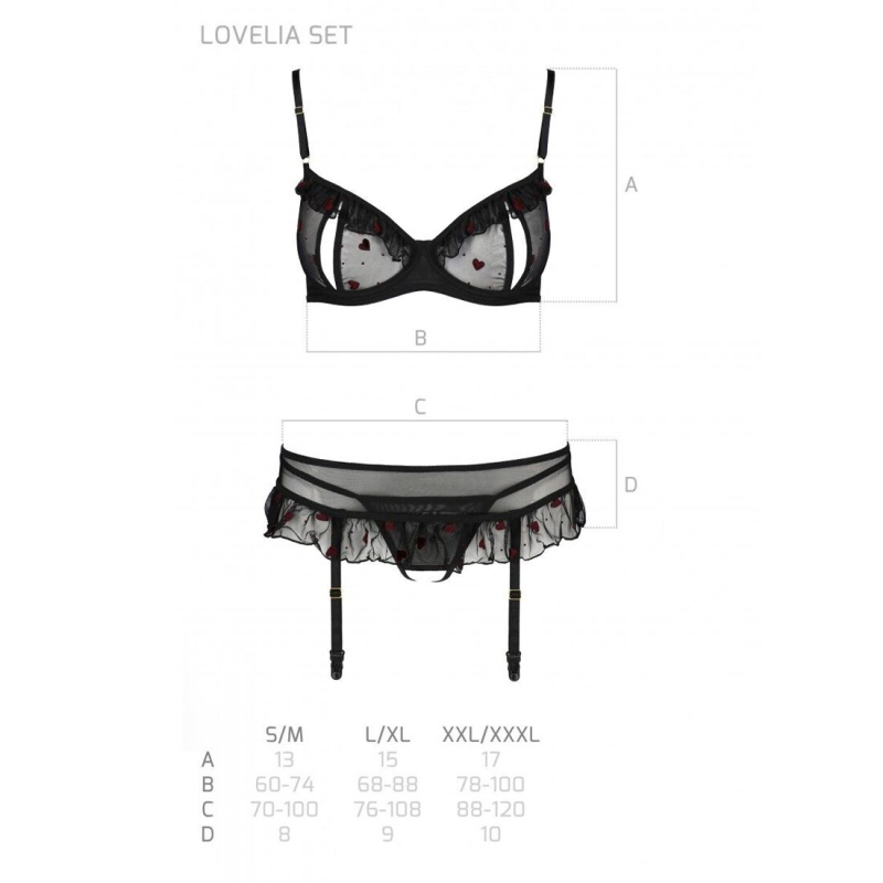 Сексуальний комплект з поясом для панчіх Passion LOVELIA SET L/XL, чорний колір