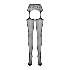 Сітчасті панчохи–стокінги з мереживним поясом Obsessive Garter stockings S307 S/M/L, чорні, імітація