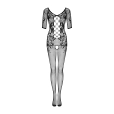 Сітчастий бодістокінг з квітковим малюнком Obsessive Bodystocking F238 S/M/L, чорний колір, з доступом, імі