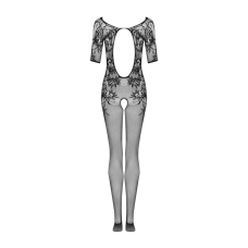 Сітчастий бодістокінг з квітковим малюнком Obsessive Bodystocking F238 S/M/L, чорний колір, з доступом, імі