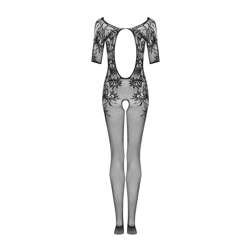 Сітчастий бодістокінг з квітковим малюнком Obsessive Bodystocking F238 S/M/L, чорний колір, з доступом, імі