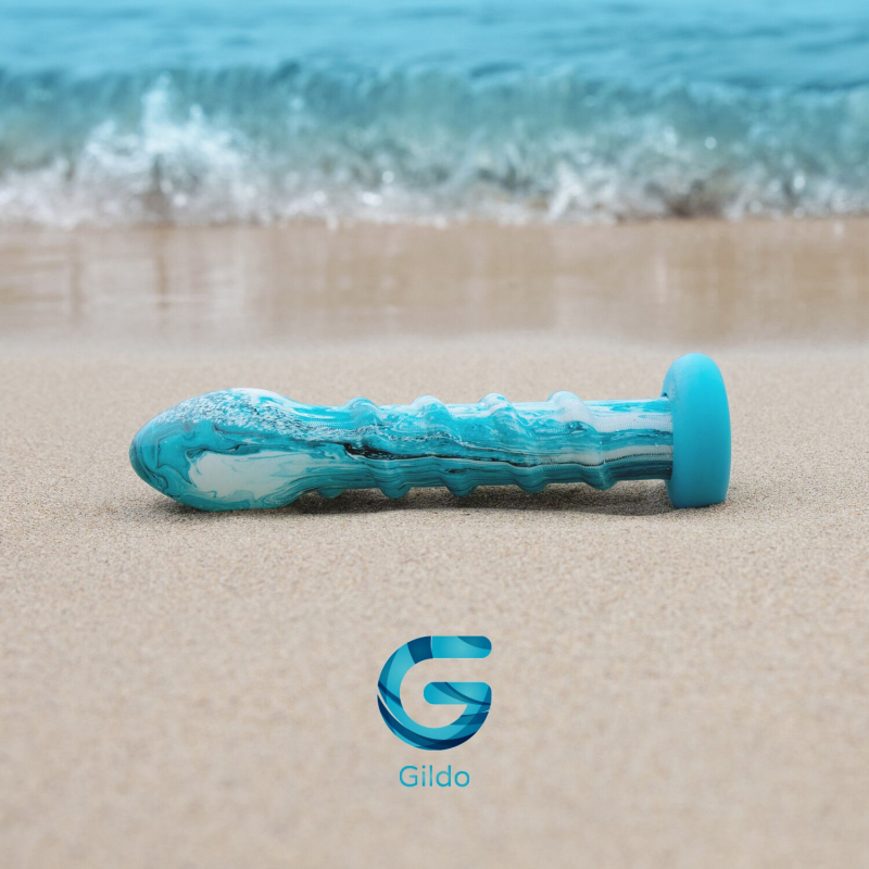 Скляний дилдо Gildo Ocean Wave, з силіконовою основою, довжина 17.6 см