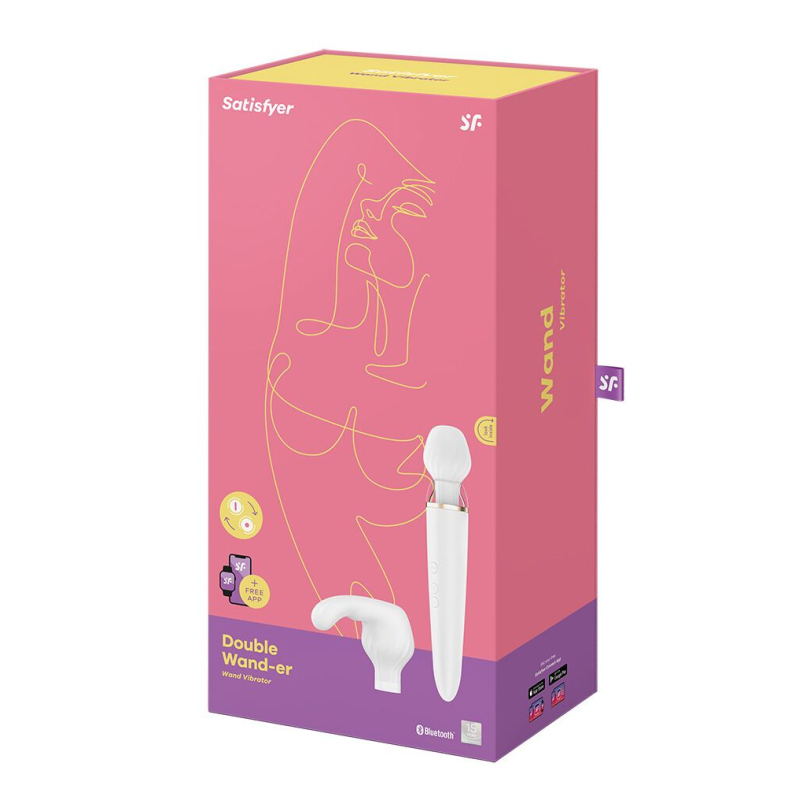 Смарт вібромасажер – Satisfyer Double Wand-er – змінна головка, бустер-режим, текстурована поверхня
