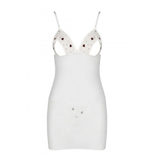 Сорочка з вирізами на грудях, стрінги Passion LOVELIA CHEMISE 2XL/3XL, білий