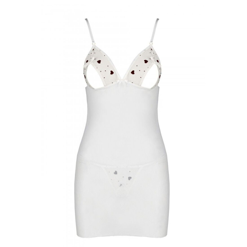 Сорочка з вирізами на грудях, стрінги Passion LOVELIA CHEMISE 2XL/3XL, білий